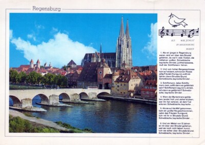 AK Eiserner Steg Regensburg Alte Steinbrücke Wolkenhimmel Wasserwelt AA11827