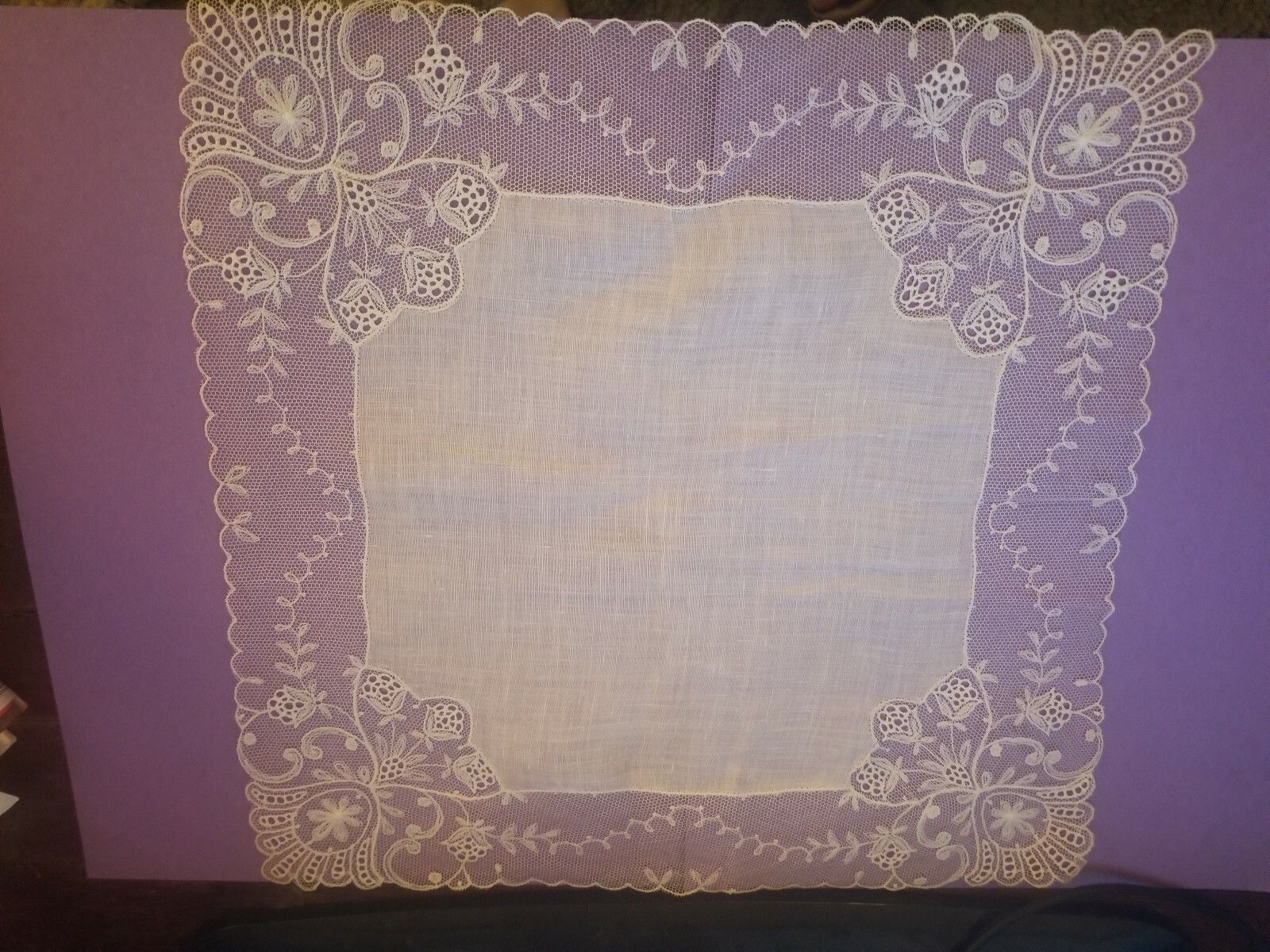 ANTIQUE ORNATE NEEDLE LACE EMBROIDERED FLORAL LINEN BRIDAL WEDDING