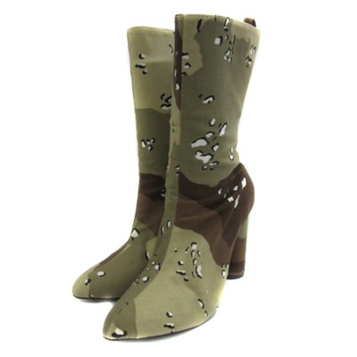 Yellow YELLO Short Boots Pointed Toe High Heels Camouflage Pattern 