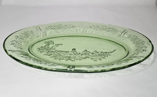 FEDERAL GLASS "SHARON / ROSE" Uranium   DEPRESSION GLASS 12.5" SERVING PLATE