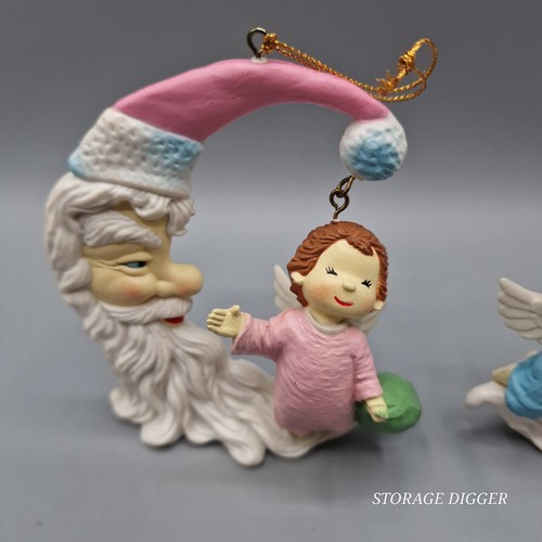Vintage Santa Claus Crescent Moon Angel Hand Painted Christmas Ornament Lot of 6 - Picture 4 of 17