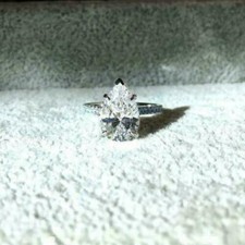Pear Cut 2.20Ct White Moissanite Engagement Ring Solid 14K White Gold in Size 6