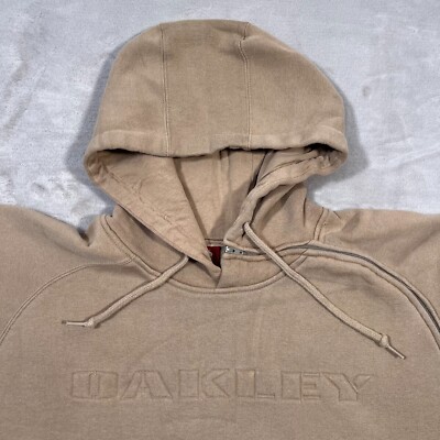 Y2K Oakley Sweater Mens Size Large Beige Brown Hoodie Sweatshirt