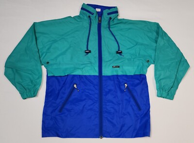 Vintage K Way  Blue Colorblock Packable Hoodie Full Zip Windbreaker Jacket 12yo