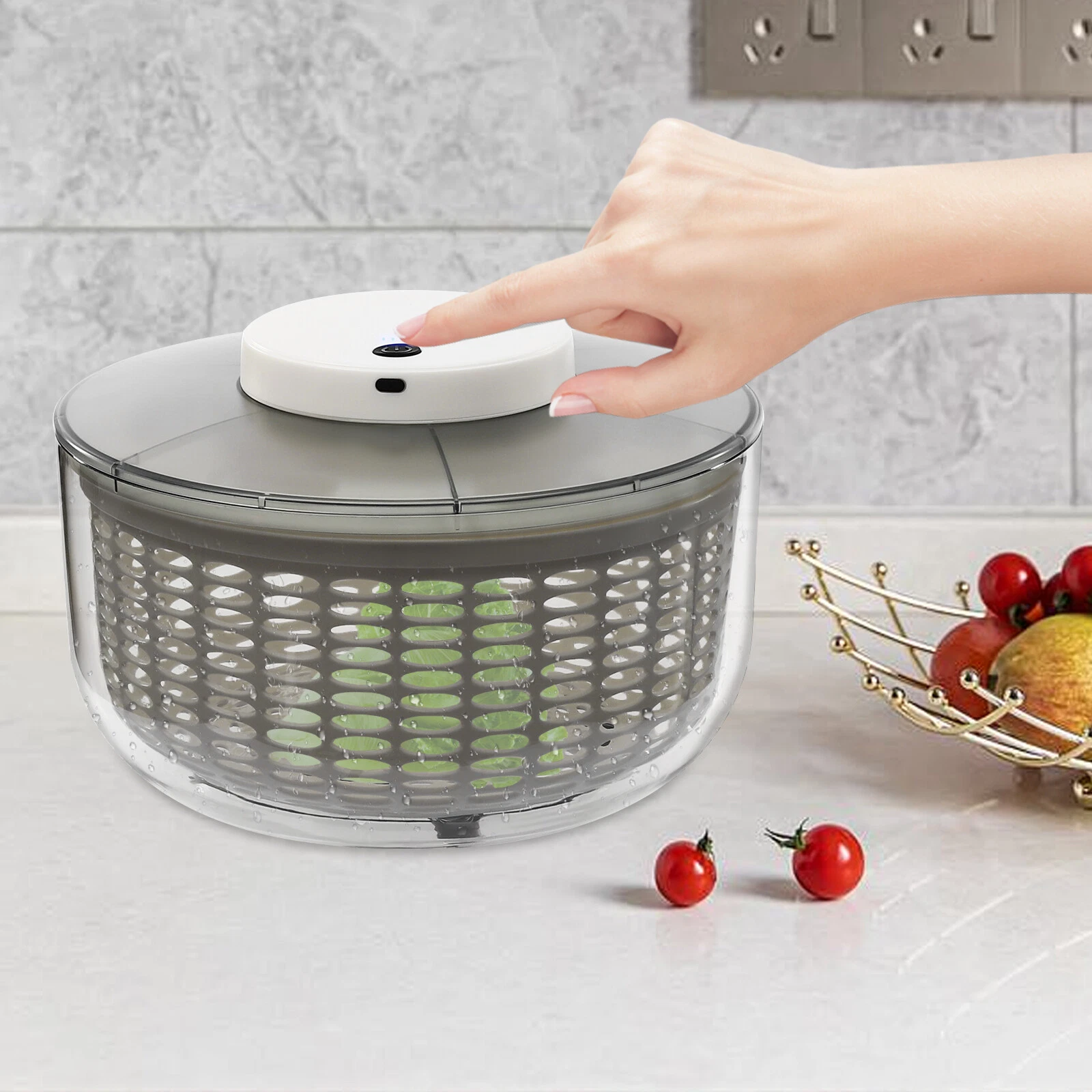 Electric Salad Spinner Large 6L Fruit Vegetable Washer Dryer Dehydrator
