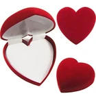 Large Hinged Red Velour Lg Domed Heart Jewelry Gift Box Earrings, Necklace, Pin