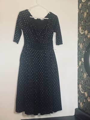 Unique Vintage Black Velvet & Glitter Diamond MIDI Swing Dress Sz M NEW! |  eBay
