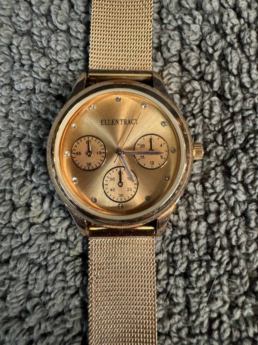 Ellen Tracy Gold Dial Watch with Tan Leather Band Ellen Tracy Watch Womens 21mm Diamond Rose Gold Tone Mesh  main image 4