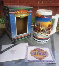 Vintage 2002 Budweiser Holiday Stein With Box