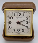 Vintage Mini Ingraham Wind Up Travel Alarm Clock In A Brown Case — photo 8