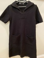 ZARA Black Knit short sleeve Dress; Size S, Collar and Front Pockets