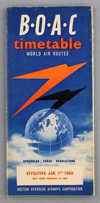 BOAC AIRLINE FLUGPLAN JANUAR 1960 STRECKENKARTE B.O.A.C. SPEEDBIRD