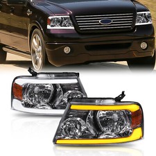Pair Chrome Led Drl Headlight Sequential Turn Signal For 04-08 Ford F150 Mark Lt