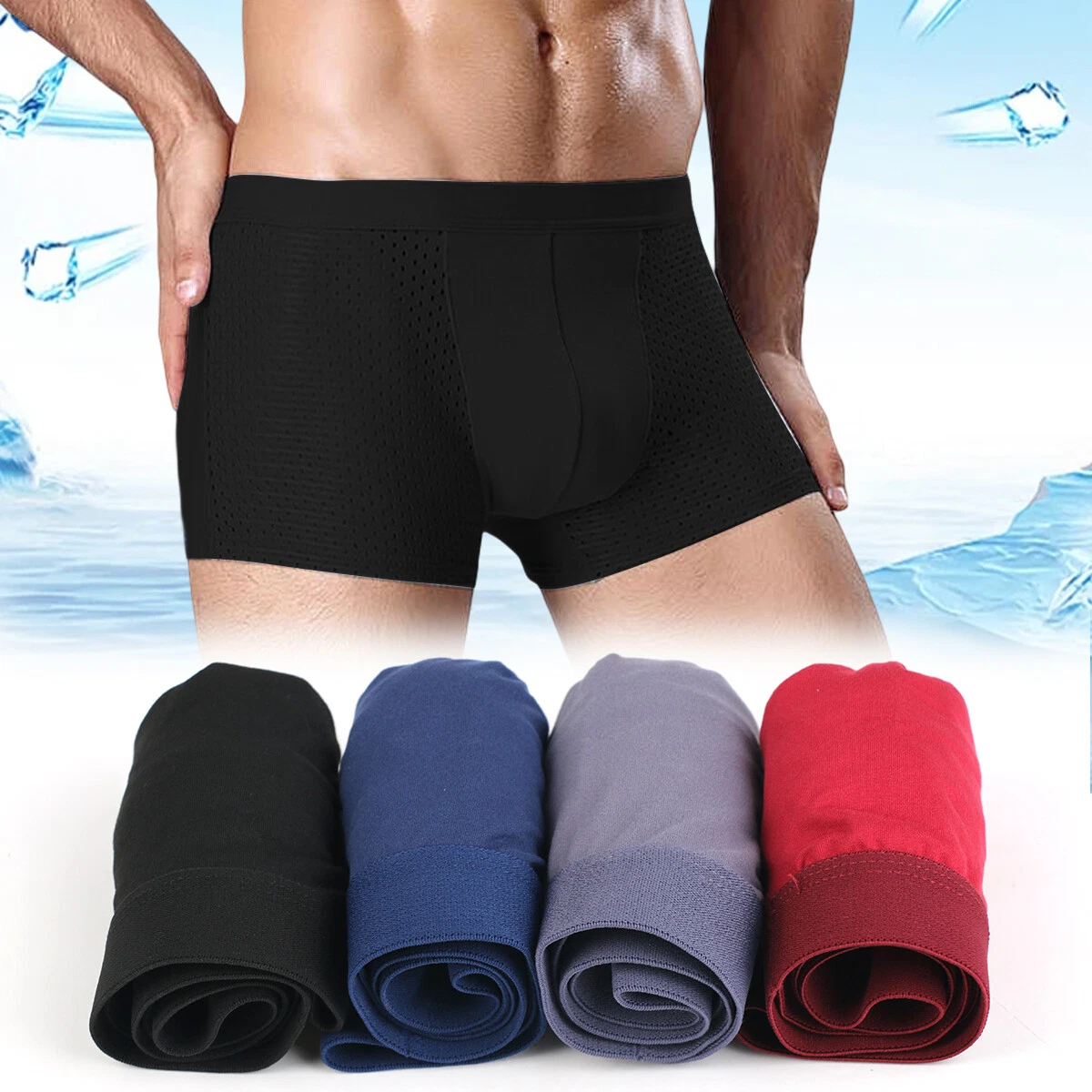 4PCS Mens Bamboo Wear Underwear Shorts Ice Silk Mesh Boxer Briefs Summer  Cool