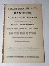 Anuncio impreso 1895 AUGUST BELMONT & COMPANY BANKERS Securities 23 Nassau St NYC