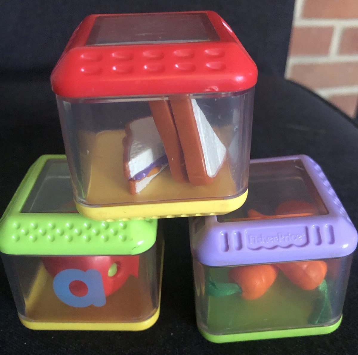 Fisher Price Peek A Boo Blocks Food PB&J Apple Carrots Pre-K