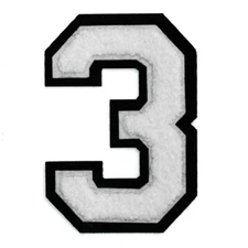 4-1/2" Chenille Stitch Varsity Iron-On Number Patch by pc, White/Black, TR-11649