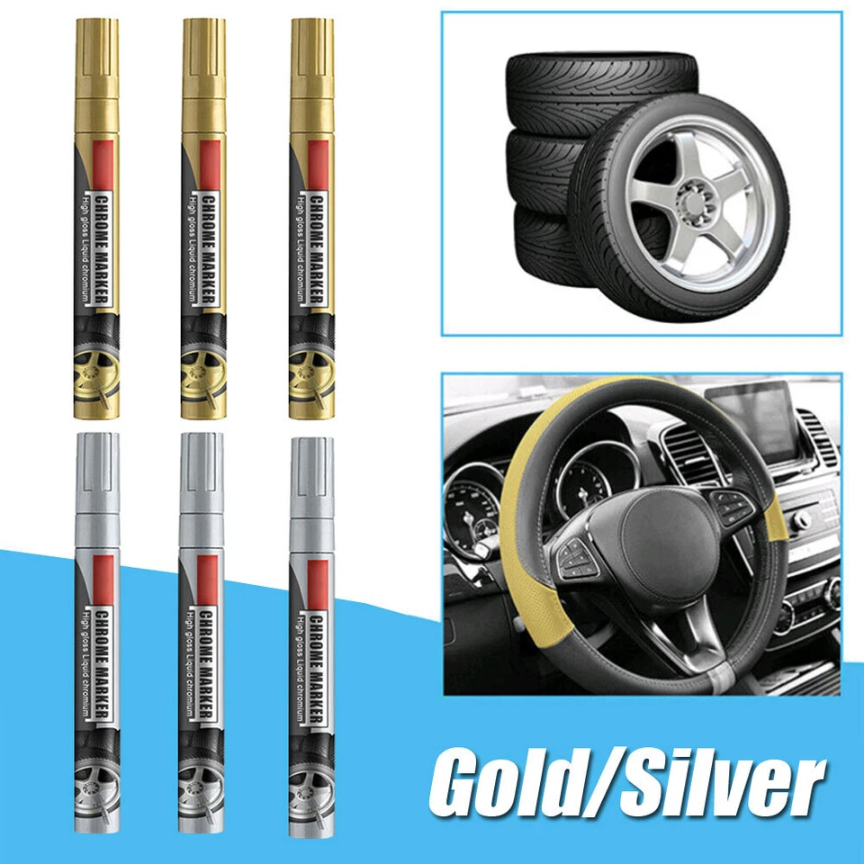 Bolígrafo de pintura metálico cromado líquido acabado espejo plata/dorado bolígrafos artísticos marcadores 3 piezas Foto 4 de 4