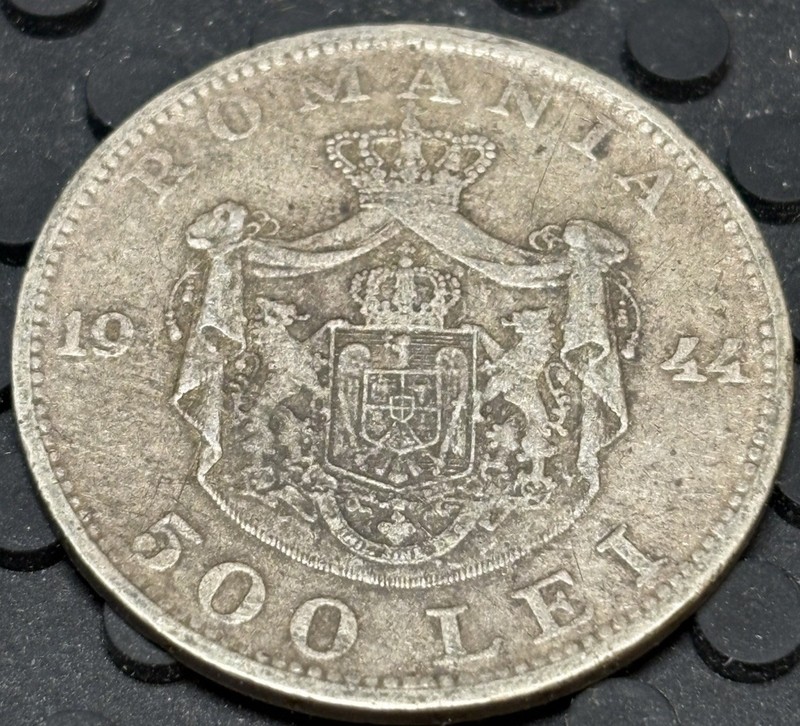 Nice Coin 1944 Romania 500 Lei 70% Silver Coin King Mihai I WWII Issue .2701 ASW