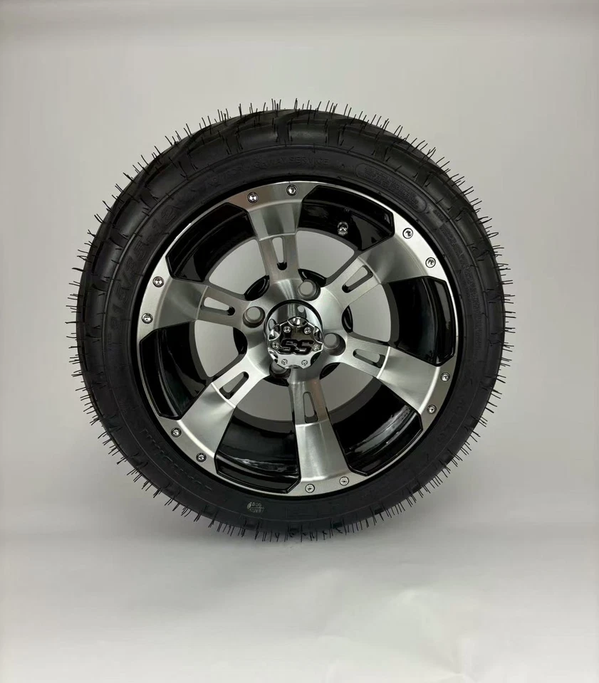 Set of 4 12" Black/ Machined Golf Cart Wheels & 215/35-12 Tires EZGO Yamaha Club Foto 2 de 3