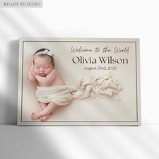Newborn Name & Birth Canvas – Personalised Neutral Nursery Art
