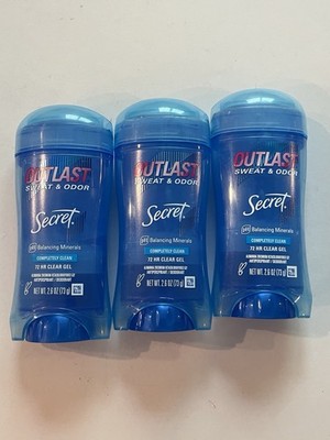 Secret Outlast Clear Gel Deodorant Completely Clean 3 Pack Exp 11/2026