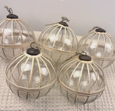 Large 5pc. Hanging Ornament, Ball Christmas Tree Ornaments Glass rattan wrapped.