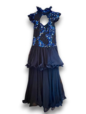 Costume Gallery 18676 Adult Small Dance Costume Blue Silver Sequins Black Ruffle
