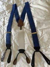 Trafalgar Blue Patterned Cloth/Linen Leather Vintage Braces