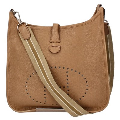 HERMES Evelyn1 PM Taurillon Clemence Shoulder Bag Tabac Camel USED