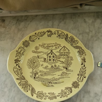 Bucks County 1955 Handled Cake Plate Royal Sebring OH Amish Farm Scene Vtg EUC