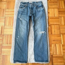 MOUSSY VINTAGE Blue Distressed Jeans Made In Japan High Rise Straight Leg 28