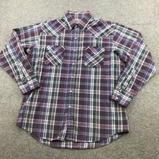 Ely Cattleman Shirt Mens Large Blue Plaid Western Pearl Snap Long Sleeve Cowboy