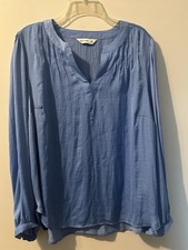 Nine West Woman Long Sleeve Top Blue Size XXL V Neck 