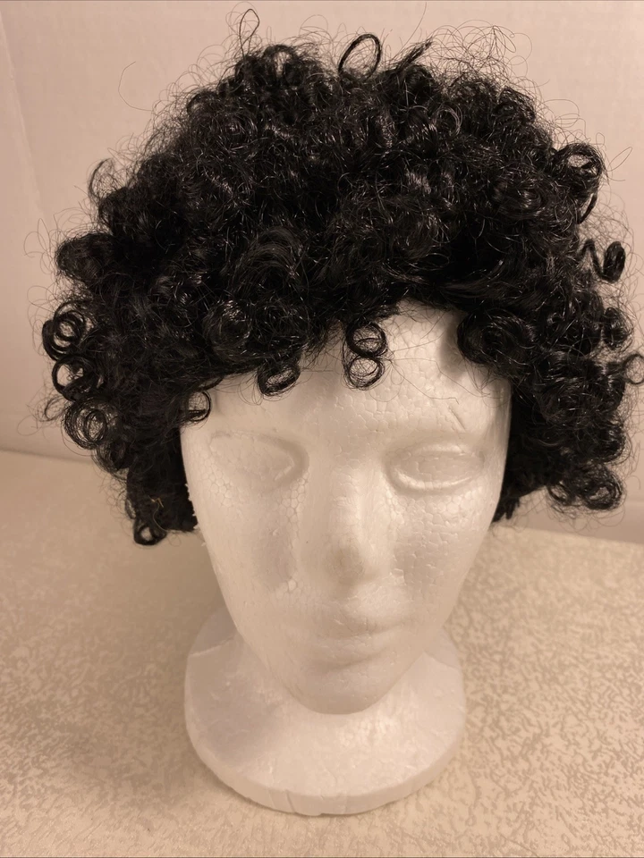 Peluca negra rizada de Halloween Jheri Curl años 70 discoteca afro disfraz talla adulto fiesta Foto 2 de 4