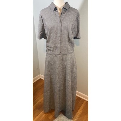 Akris Punto Micro Gingham Maxi Dress Size 16 Cotton Black White Short Sleeve
