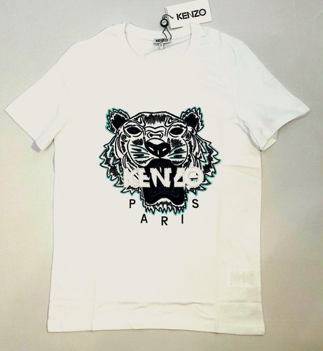 T-shirt retrò Kenzo testa di tigre ricamata in cotone bianco taglia: XL, nuova