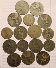 Great Britain Lot Of 16 Mixed Penny & Half Penny Coins 1860 s - 1890 s 1800s Mix
