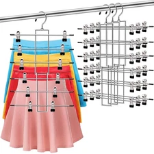 3-Pack Space Saving Pants & Skirt Hangers 6-Tier Multi-Layer Metal Closet Storag