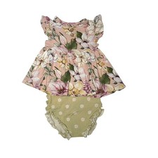 Posh Peanut Bamboo Margot Twill Pink Top Daphne Daisy Ruffled Bottom Green 12-18