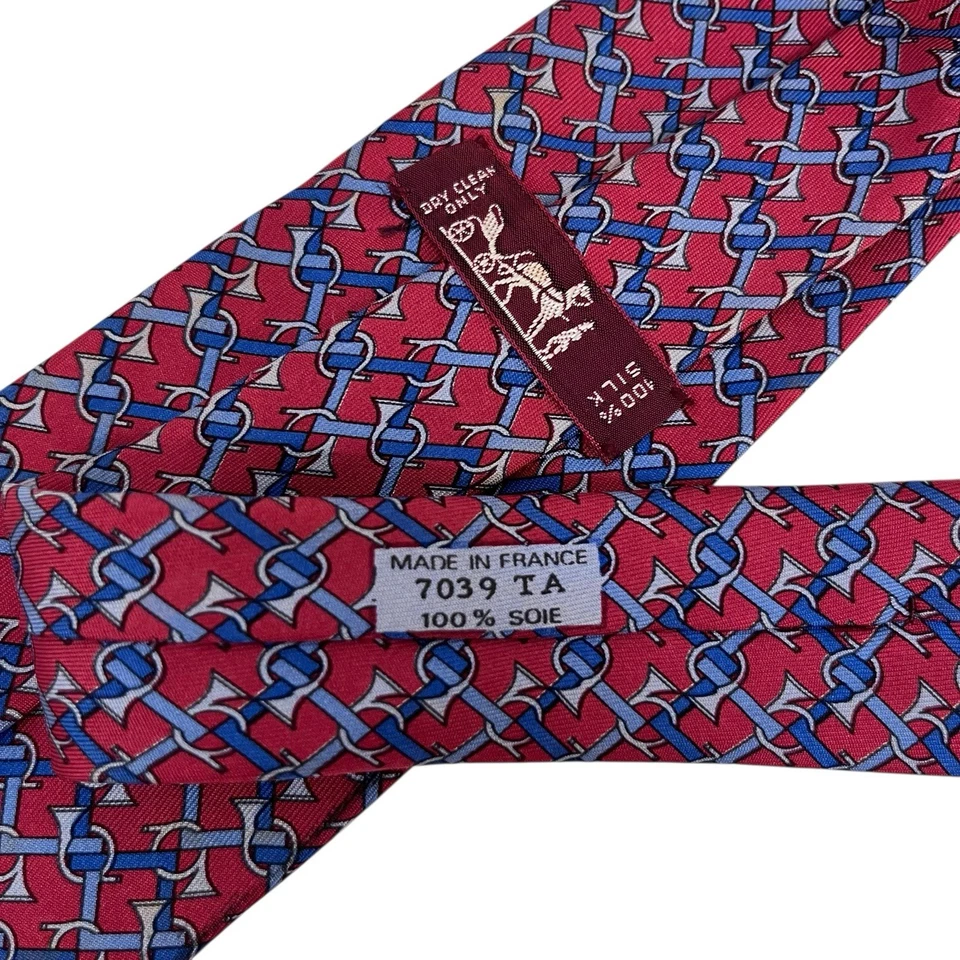 Hermes Corbata Hombre Rojo/Azul Cuerno Trompeta Instrumento Musical Seda 7039 TA 3.25" 56" Foto 3 de 4