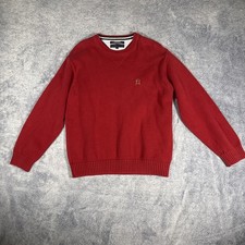 Tommy Hilfiger Mens Logo Red Knit Crewneck Sweater Size XL Cotton Preppy