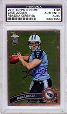 Jake Locker Signed 2011 Topps Chrome Rookie Card #185 Tennessee Titans PSA/DNA. rookie card picture