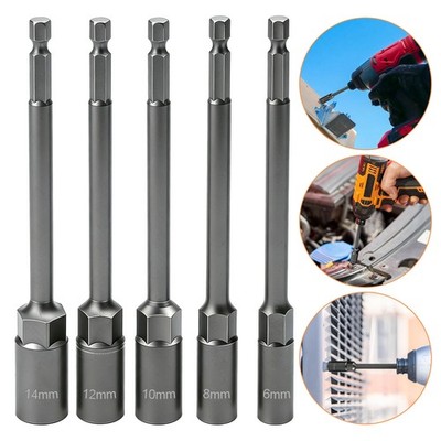 5 x Magnetic Nut Driver Set Metric 6 14mm 1/4'' Hex Shank Deep Impact Socket Bits