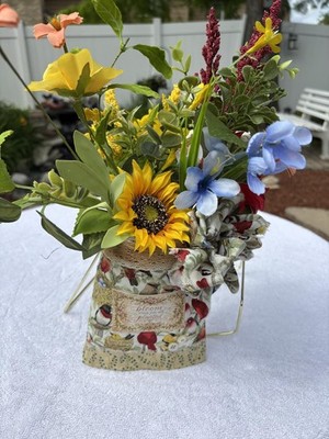 Decorative Floral Arrangement in Fabric-Covered Planter Pail