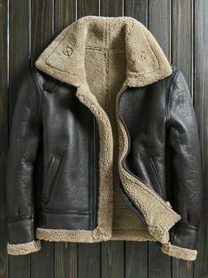 Mens RAF B3 Bomber Genuine Leather Jacket MF7 Lambskin Pilot Aviator Coat