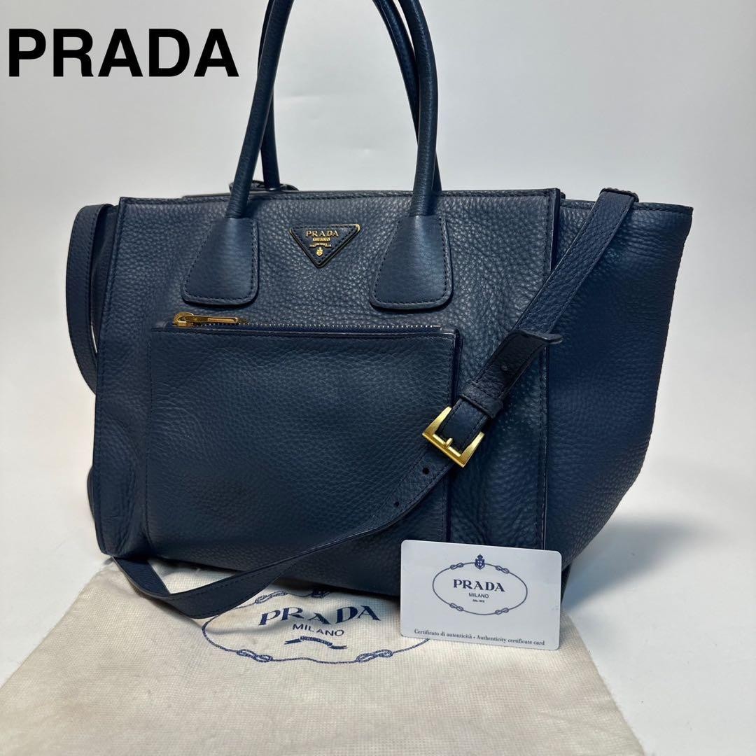 Prada Triangle Logo Vittello 2-Way Shoulder Bag Leather Women Used Authentic