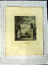 Original Old Antique Print Garden Gate Trees Morris C1790-C1900 18th Century