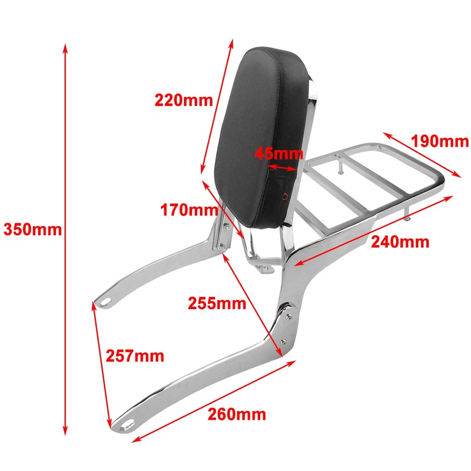 1 X Sissy бар спинка + багажник подушечка подходит Yamaha Virago XV125 XV250 - Изображение 2 из 4