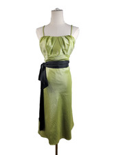 Wtoo Vintage-Vibe Green Midi Dress Satin Waist Tie 10 Coquette Y2K